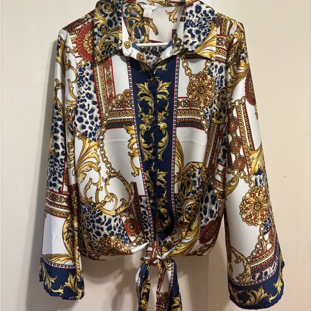 Cache Women's Baroque Print Tie-Front Blouse